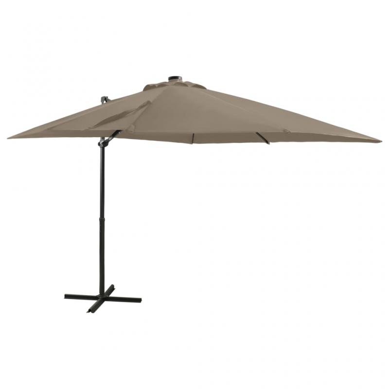Frithngende parasol med stang og LED taupe 250 cm , hemmetshjarta.dk