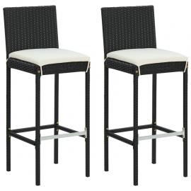 Barstole til udendørs brug med hynder 2 stk sort kunstrattan , hemmetshjarta.dk