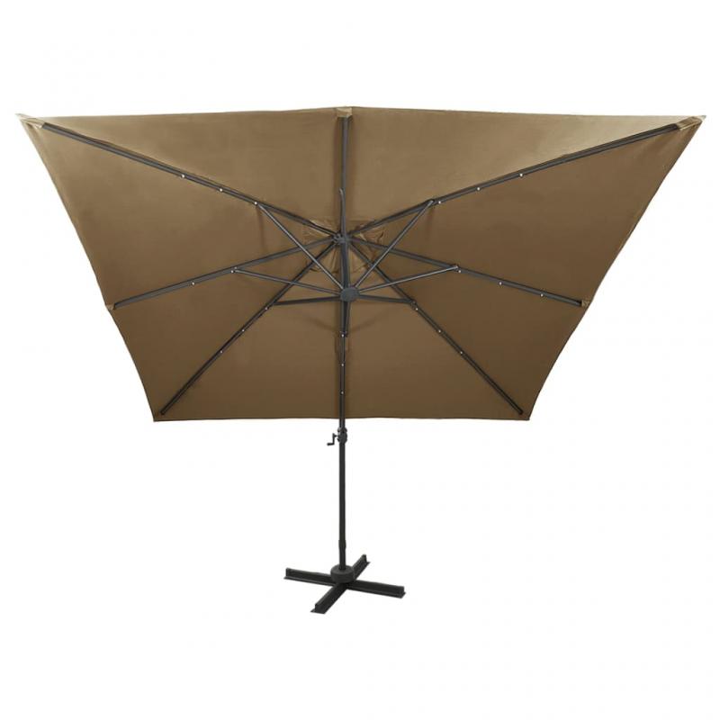 Frithngende parasol med stang og LED taupe 300 cm , hemmetshjarta.dk