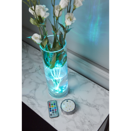 Vandtt dekorationspuck med LED-lys Fjernbetjening RGB (rd-grn-bl) , hemmetshjarta.dk