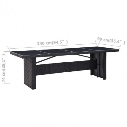 Spisebord til have med glasplade 240x90x74 cm sort kunstrattan , hemmetshjarta.dk