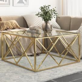 Sofabord rustfrit stål guld og hærdet glas 100x100x50 cm , hemmetshjarta.dk