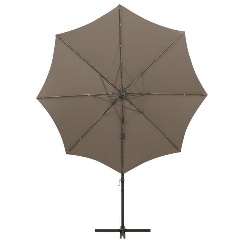 Frithngende parasol med stang og LED taupe 300 cm , hemmetshjarta.dk