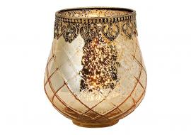 Fyrfadsstage Marokko dekor af metal glas guld (B/H/D) 13x14x13cm , hemmetshjarta.dk