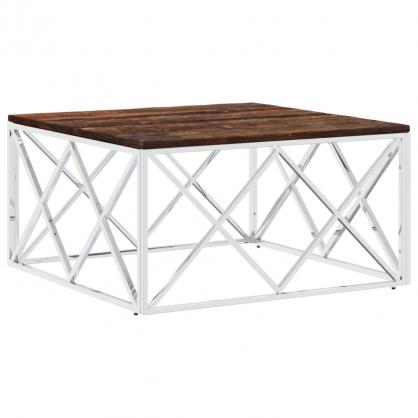 Sofabord rustfrit stl slv og massivt genbrugstr 80x80x40 cm , hemmetshjarta.dk