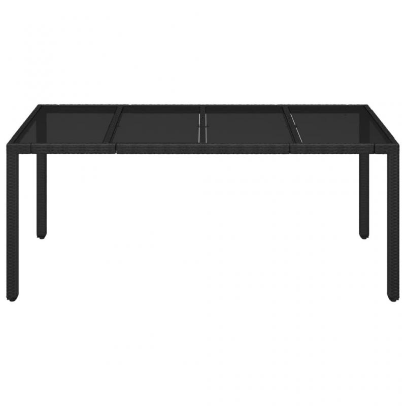 Spisebord til have med glasplade 190x90x75 cm sort kunstrattan , hemmetshjarta.dk
