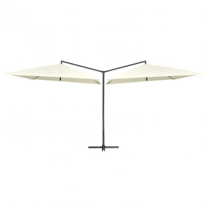 Dobbelt parasol med stlstang 250x250 cm sandhvid , hemmetshjarta.dk