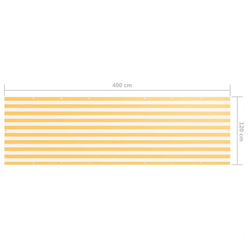 Balkonskrm hvid og gul 120x400 cm oxford stof , hemmetshjarta.dk