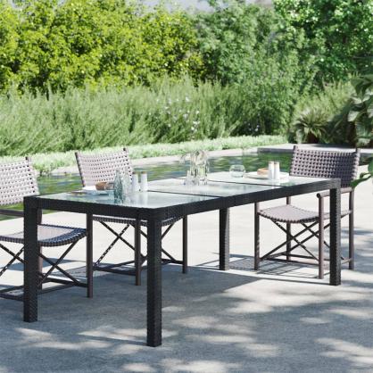 Spisebord til havehrdet glas 190x90x75 cm og kunstrattan sort , hemmetshjarta.dk
