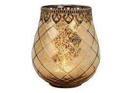 Fyrfadsstage Marokko dekor af metal glas guld (B/H/D) 15x18x15cm , hemmetshjarta.dk