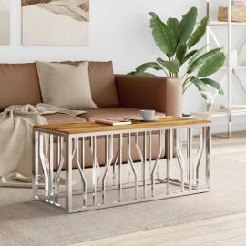 Sofabord rustfrit stål sølv og massivt akacietræ 110x45x45 cm , hemmetshjarta.dk