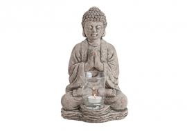 Dekoration Buddha grå fyrfadsstage keramik (B/H/D) 18x30x15 cm , hemmetshjarta.dk