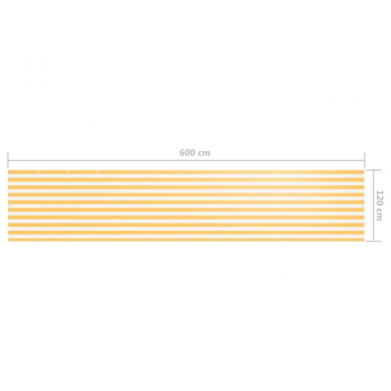 Balkonskrm hvid og gul 120x600 cm oxford stof , hemmetshjarta.dk