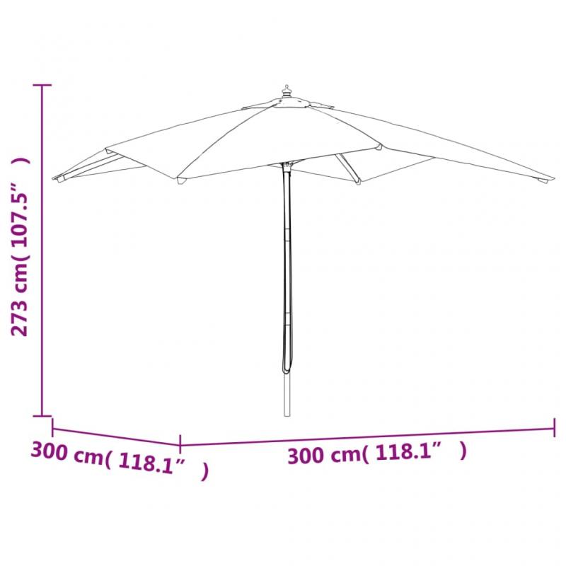 Parasol med trstang 300x300x273 cm sort , hemmetshjarta.dk