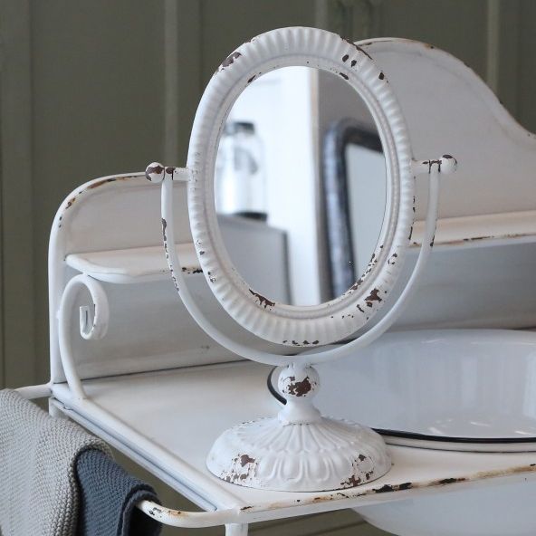 Chic Antique Bordspejl p fod - antik hvid , hemmetshjarta.dk