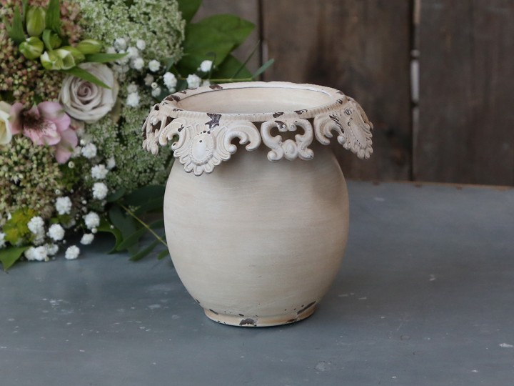 Chic Antique Vase m. blondekant H13/14 cm creme , hemmetshjarta.dk