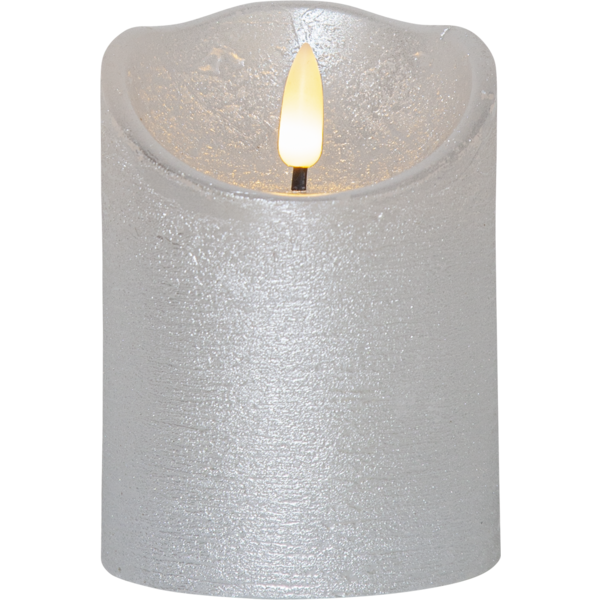 LED Bloklys Flamme Rustic Silver 7,5x10 , hemmetshjarta.dk