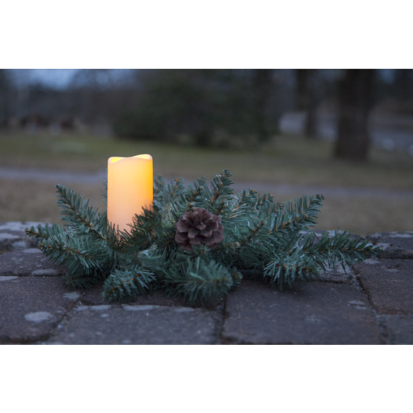 LED Gravlys med dekoration af grankvist , hemmetshjarta.dk
