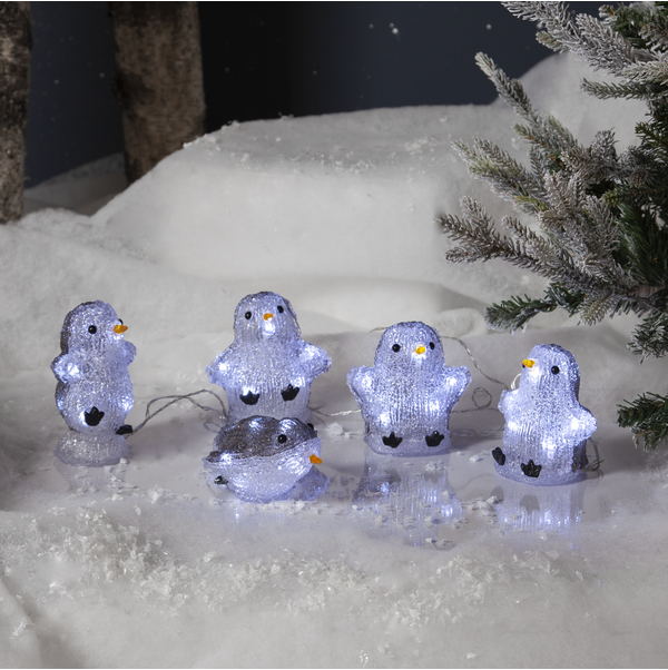 Udendrs dekoration JUL LED Crystalo 5 pingviner 12x9 , hemmetshjarta.dk