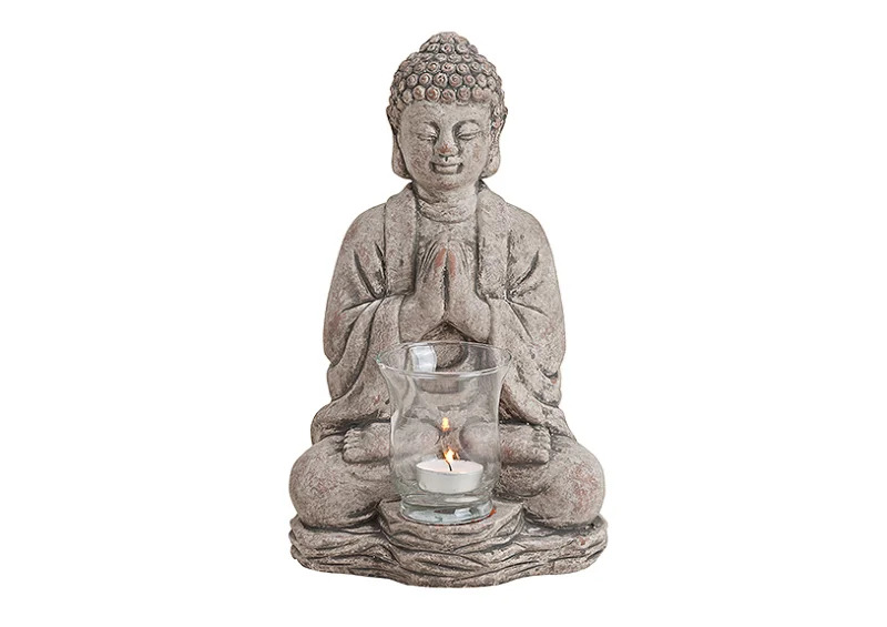 Dekoration Buddha gr fyrfadsstage keramik (B/H/D) 18x30x15 cm , hemmetshjarta.dk
