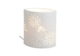 Bordlampe Porceln Ovale Blomster Hvid (B/H/D) 18x20x10cm uden pre , hemmetshjarta.dk