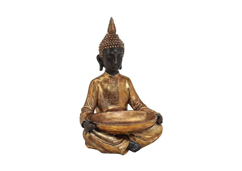 Dekoration Buddha guld siddende med skl polyresin (B/H/D) 24x37x16 cm , hemmetshjarta.dk