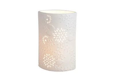 Bordlampe Porceln Ovale Blomster Hvid (B/H/D) 18x28x10cm uden pre , hemmetshjarta.dk
