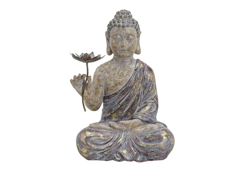Dekoration Buddha rdbrun siddende polyresin (B/H/D) 35x48x24 cm , hemmetshjarta.dk