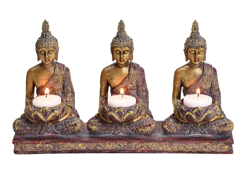 Dekoration Buddha fyrfadsstage 3 lys polyresin (B/H/D) 29x8x17cm , hemmetshjarta.dk