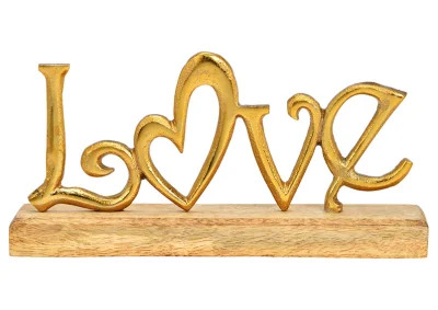 Dekorative bogstaver LOVE mangotr metal Guld (B/H/D) 25x12x5cm , hemmetshjarta.dk