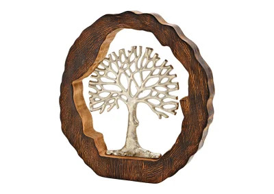 Dekorativt tr i metal i en cirkel af mangotr (B/H/D) 34x34x6cm , hemmetshjarta.dk