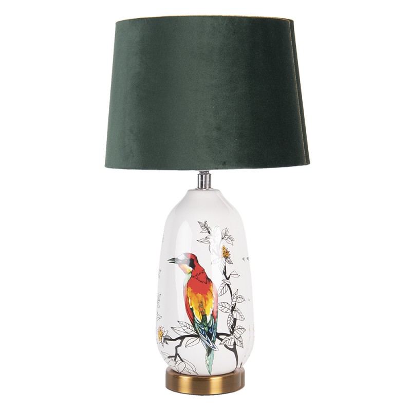 Bordlampe  28x50 Cm Hvid Grn Polyresin Bird Skrivebordslampe , hemmetshjarta.dk